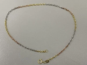 10K TRI-COLOR GOLD 1.9MM DOUBLE CURB LINK 10" ANKLET  FREE SHIPPING AND GIFT BOX - Picture 1 of 1