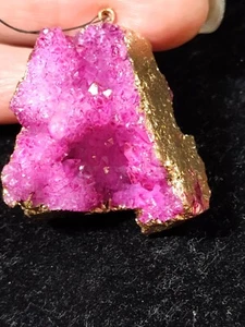 Pink Geode Crystal Pendant Dipped In Gold - Picture 1 of 17