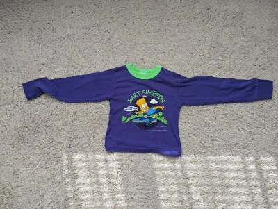 VTG Bart Simpson The Simpsons Long Sleeve 2tone Sleep Shirt Kids Sz 7  - Image 1 of 4