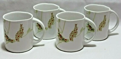 222 Fifth Chintz Birds Floral Porcelain Coffee Mugs Set of Four New - Image 1 of 3