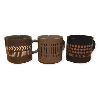 Кофейные кружки Arrow Feather современные черные коричневые серые цвета земли натуральный набор из 3 - Изображение 1 из 3