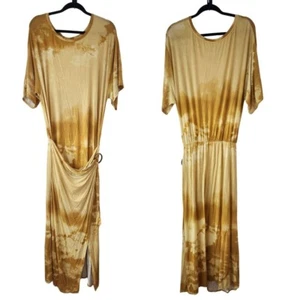 Free People Alyssa Wrap Dress Tie-Dye Yellow Full Length Maxi Women's L - Picture 1 of 11