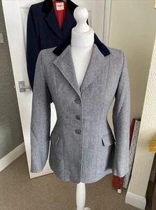 Caldene Vintage Tweed Jacket With Navy Velvet Collar Size 10 Vgc Pale Blue - Picture 1 of 19