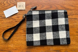 Bolso sin asas billetera a cuadros blanco y negro con correa L.I.B. Nuevo con etiquetas - Imagen 1 de 4