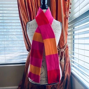 Justice Girls Cozy Tight Knit Red Orange Pink Stripe Scarf One Size - Picture 1 of 14