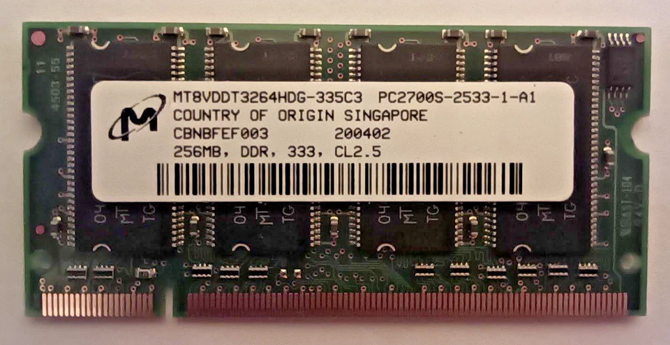 Micron MT8VDDT3264AG-335C3 (256 MB, DDR RAM) RAM Module - Image 1 of 2