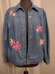 Alfred Dunner Jeansjacke Größe 12 * Perlen bestickt Blumenakzente gebraucht, in einwandfreiem Zustand  - Bild 1 von 9