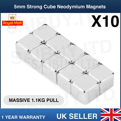 10x  * 5mm Cube * Strong Magnets Neodymium 1.1Kg Pull Rare Earth Block Magnetic • 3.50£