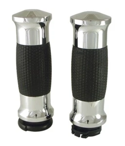 Billet Aluminum Chrome Rubber Gel Handlebar Grips - Harley Cable Throttle 42060 - Picture 1 of 1