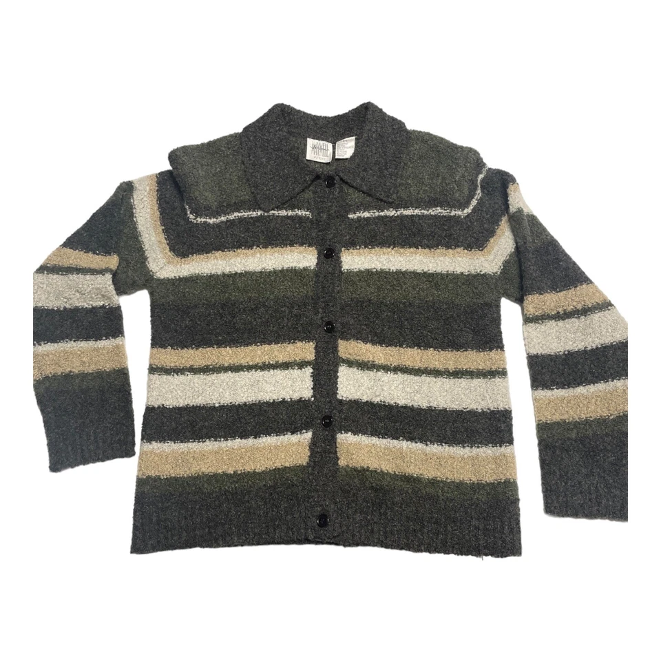 Cárdigan vintage Jason Maxwell Petite grande a rayas acogedor oscuro abuela para mujer Foto 1 de 4