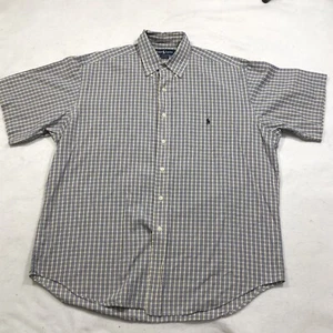 Ralph Lauren Shirt Men's Large Yellow Blue Plaid Button Down Short Sleeve Cotton - Picture 1 of 5