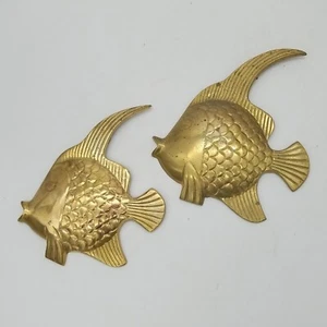 2 Messing Engel Fisch Wandbehänge MCM Retro Nautisch Küste Vintage - Bild 1 von 10