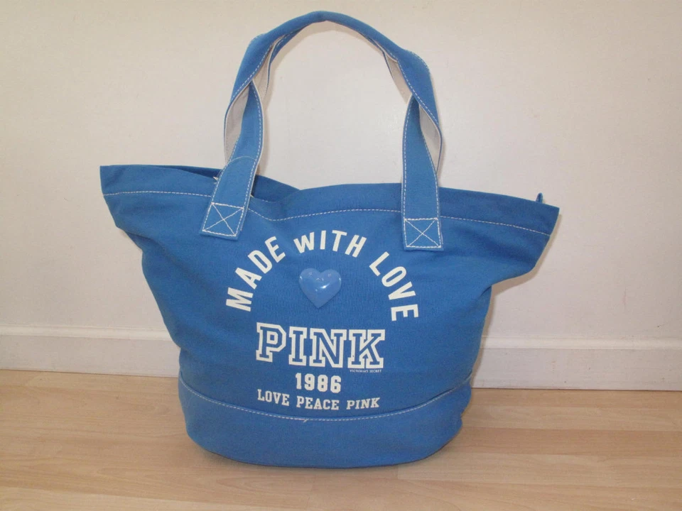 VICTORIAS SECRET PINK CANVAS TOTE BAG BLUE-NWT - Image 1 of 1