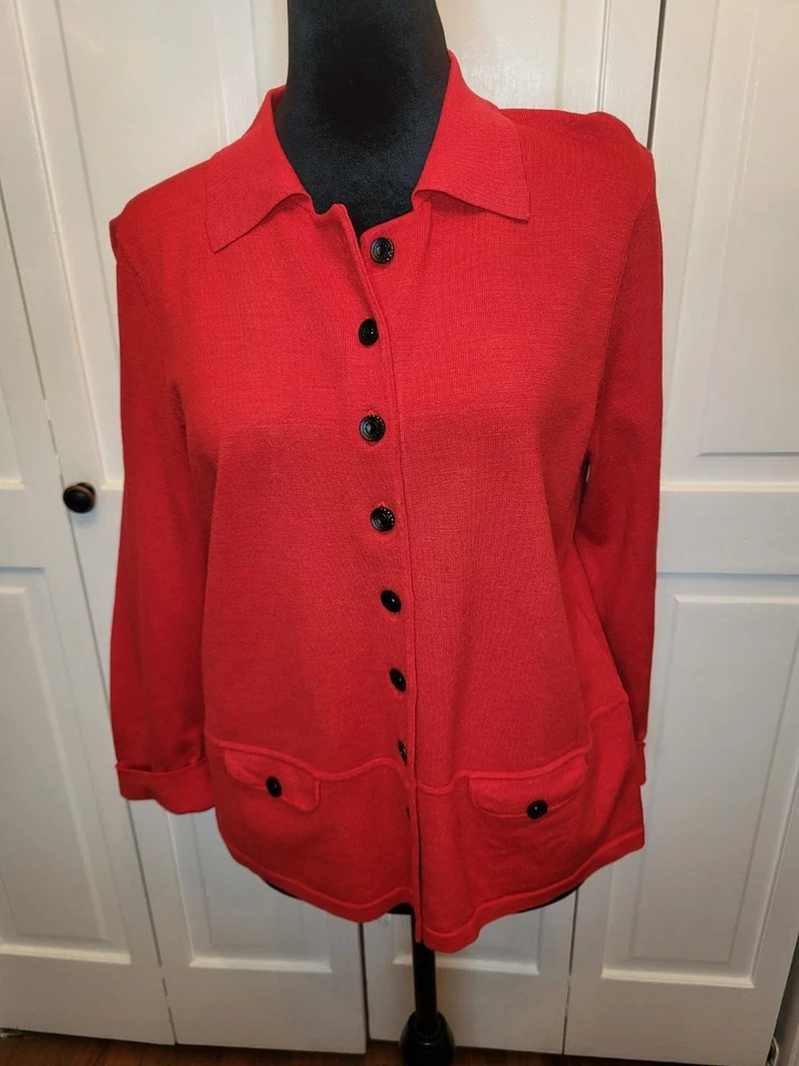 Cárdigan Rojo Mezcla Seda Judith Hart Petites PL Navidad A Medida Dinero Antiguo Foto 1 de 4