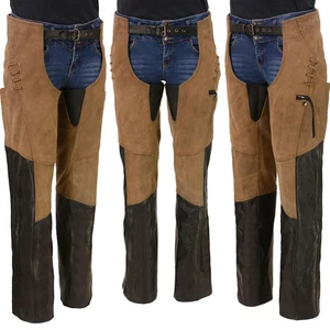 Milwaukee Leather 6504 Women's Brown and Black Motorcycle Riding Leather Chaps - Picture 1 of 8