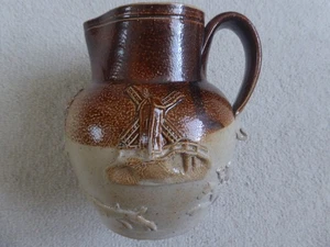 Early salt glazed stoneware hunting jug London or Bristol c 1820 rare windmill - Picture 1 of 14