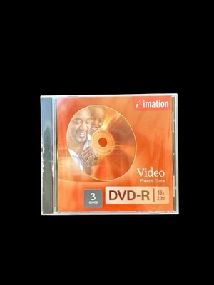 3 Pack Imation DVD+R 16X, 2 hr 120 Min, w/jewel Cases, New Sealed - Image 1 of 4