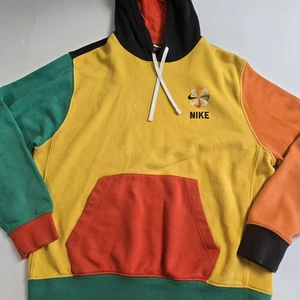 Nike Hoodie Mens Large Black Graphic Print Evolution Of The Swoosh Drawstring - Picture 1 of 13