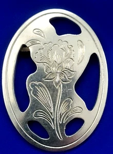 Kirk Stieff signierte Zinn Sammlerstück gravierte Blumenbrosche, Vintage ovale Anstecknadel - Bild 1 von 4