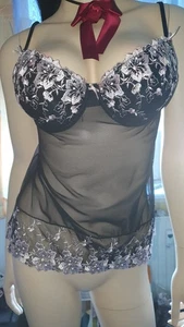 Vintage Damen BH Hemdchen in Schwarz Rosee Gr. 80 B - Bild 1 von 4