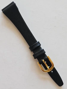 16 mm - schwarzes / glattes Leder Uhrenarmband - (goldene Schließe) - Bild 1 von 3