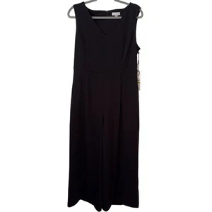 NWT Calvin Klein Womens V-Neck Black Sleeveless Jumpsuit Back Zipper Size 14 - Picture 1 of 6