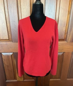 J. Crew Cashmere Sweater Womens Medium Red 100% Cashmere Knit V-Neck Vintage - Picture 1 of 8