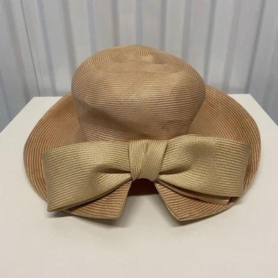 Vintage 1960s Adolfo Réalités Straw Hat Wide Brim Bow Designer Mid Century Sz 22 - Image 1 of 4