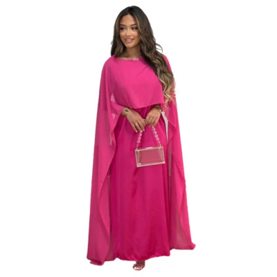 Vestido largo Abaya Dubai para mujer con capa elegante chifón caftán túnica musulmana vestido de graduación Foto 1 de 4