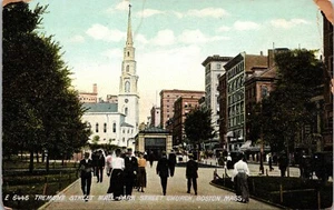 Vtg Boston MA Tremont Street View Mall Park Street Church 1910s Postcard - Picture 1 of 2