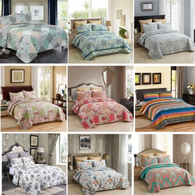 Juego de colcha acolchada en relieve de 3 piezas colcha reversible cama tiro queen king Foto 1 de 4