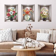 Large 3pcs 3D Flower Vase Vinyl Stickers Living Room Wall Art Decals Decor