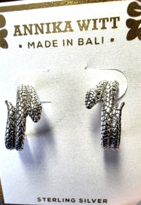 Annika Witt Bali 925 Sterling Silver Snake Half Huggie Hoop Earrings ATI NWT - Image 1 of 4