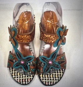 L'Artis Spring Step Durrow leather Gorgeous/Durrow Leather Flower Heel Sandal - Picture 1 of 12