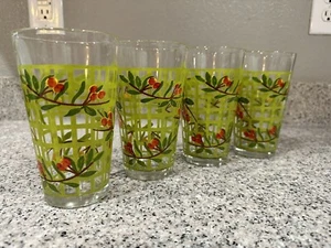Vintage 16 oz Drink Glasses Fruit Branch Set Of 4 - Picture 1 of 6
