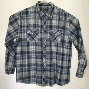 Ely 1878 Mens Pearl Snap Embroidered Shirt Blue Plaid XL EUC  - Picture 1 of 6