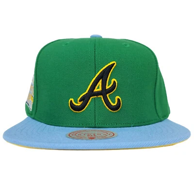 Atlanta Braves Mitchell & Ness MLB Snapback Gorra Gorra Logo 3D Verde Azul Nuevo con Etiquetas Foto 1 de 4
