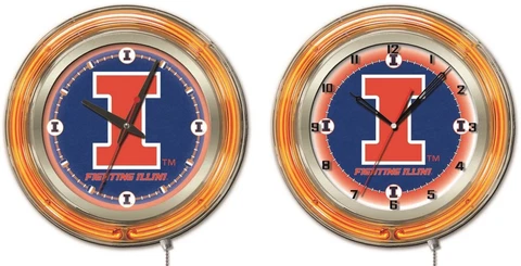 NCAA - Illinois Double Neon Ring, Logo Clock College Team Logo Cover