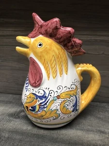 VTG Deruta Italian Pottery Rooster Pitcher Jug Dragon Design 9” Signed - Picture 1 of 14