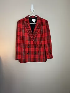 Christian Dior Women's Double Breasted Plaid Blazer w/ Shoulder pads Red/Black 8 - Picture 1 of 8