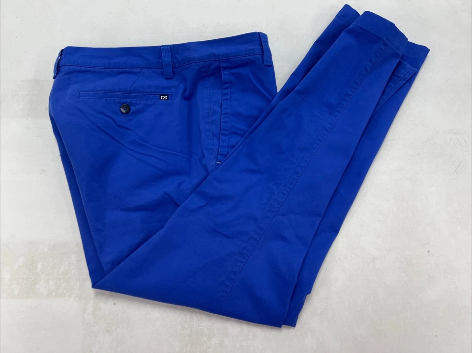 Мужские брюки хаки Cutter & Buck синие однотонные из хлопковой смеси 37X30 89 долл. США - Изображение 1 из 4