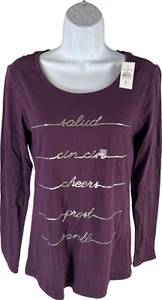 NEW LOFT Women’s Dark Purple Graphic Long Sleeve T-Shirt - S - Picture 1 of 4