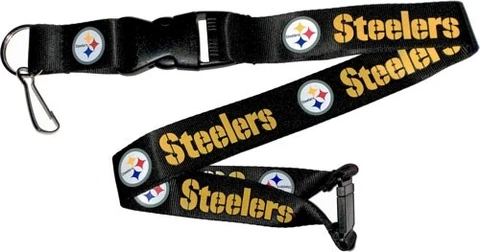 Pittsburgh Steelers Football NFL Black Lanyard Key Ring Keychain w/ Safety Clip Cover