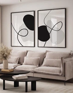 Juego de 2 formas abstractas de arte negro gris blanco monocromo neutro decoración de galería - Imagen 1 de 3