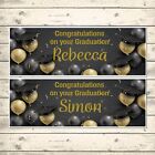 2 PERSONALISED BLACK & GOLD BALLOON GRADUATION BANNERS - ANY NAME