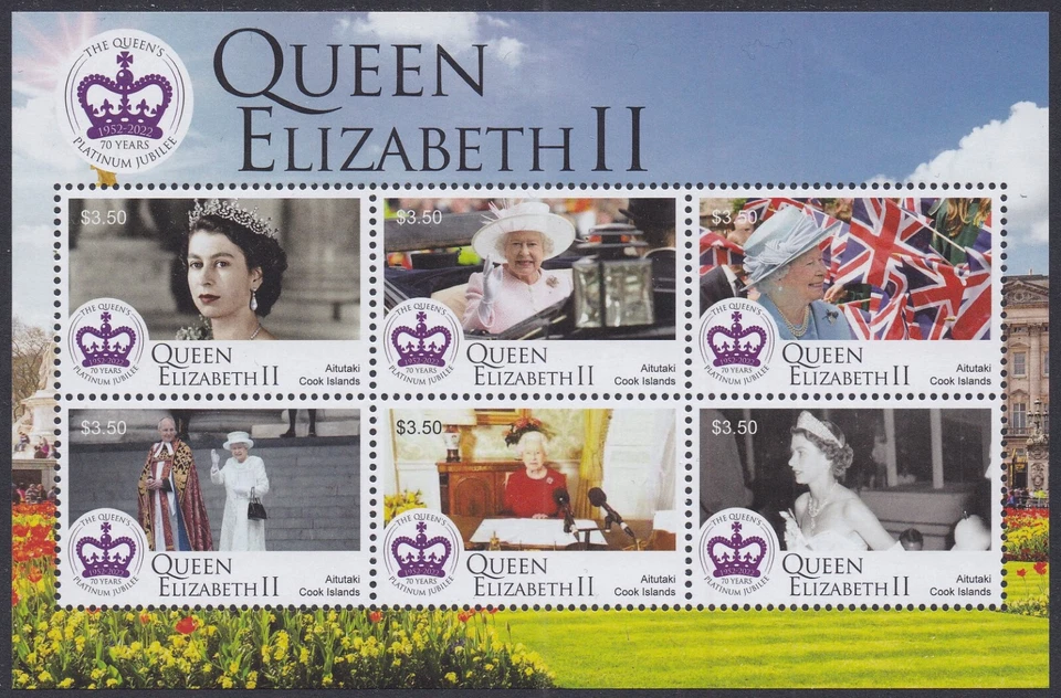 Aitutaki (2022) Queen Elizabeth, Platinum Jubilee - MS, MNH - Image 1 of 1