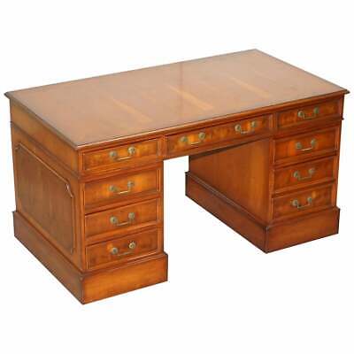 Lovely Burr Yew Wood Twin Pedestal Partner Desk With Complete Ornate Timber Top • 1800.83£