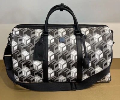 Bolso de Lona Grande MCM Unisex Blanco y Negro Logo Cúbico Weekender MMVBACK03BW03B Foto 1 de 4