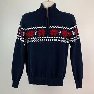 Suéter Vintage Impermeable Talla M Azul Marino Navidad Copo de Nieve Para Hombre 1/4 Cremallera - Imagen 1 de 6