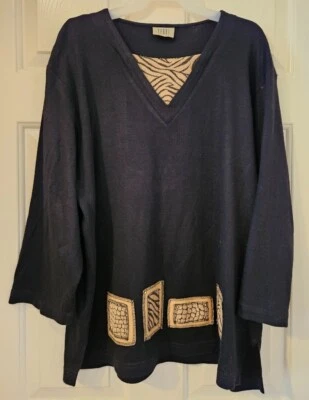 Top/túnica Teddi para mujer~mangas largas~negro con inserción de cuello con estampado de animales~tejido~talla XL Foto 1 de 4